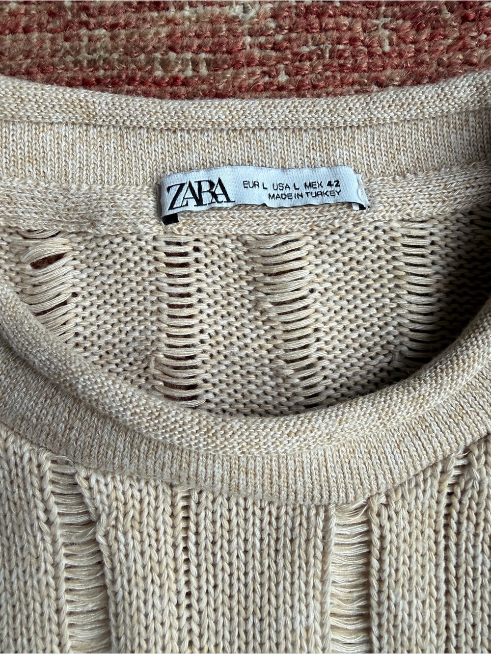 Zara Open-Stitch Crewneck Sweater in Beige
